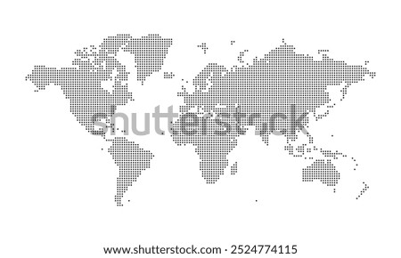 A Modern Dotted World Map Vector Design File Just Simple Dotted Global Map Silhouette with Dotted Pattern showcasing continents, countries, and connections. Featuring a geometric vector style.