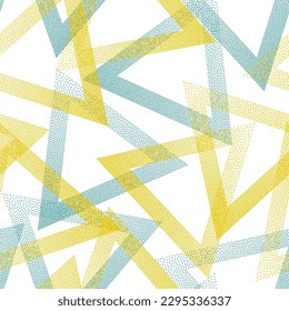 Modern dotwork triangles vector seamless pattern. Geometric endless background with dots texture. Gradient triangles of chevron dots seamless ornament. Fabric print.