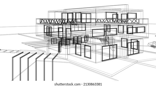 renderización 3d de la arquitectura de la casa doble moderna
