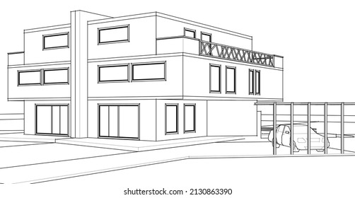 renderización 3d de la arquitectura de la casa doble moderna