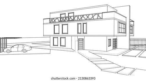 renderización 3d de la arquitectura de la casa doble moderna