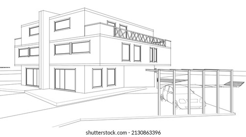 renderización 3d de la arquitectura de la casa doble moderna