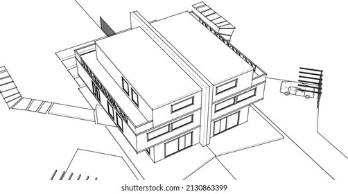 renderización 3d de la arquitectura de la casa doble moderna