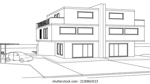 renderización 3d de la arquitectura de la casa doble moderna