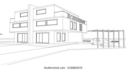 modern double house architectural 3d rendering