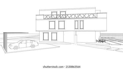 renderización 3d de la arquitectura de la casa doble moderna