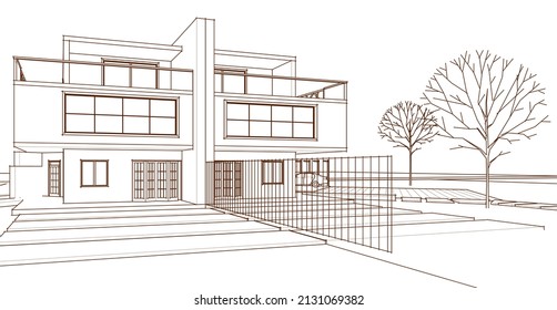 modern double house architectural 3d rendering