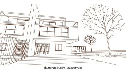 modern double house architectural 3d rendering