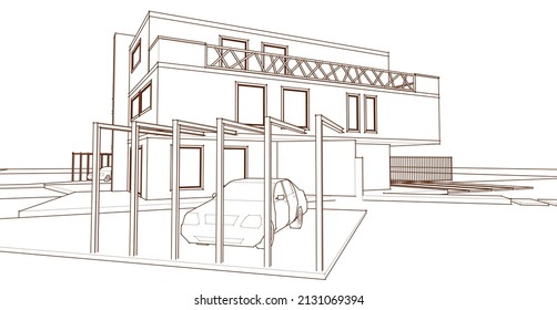 renderización 3d de la arquitectura de la casa doble moderna