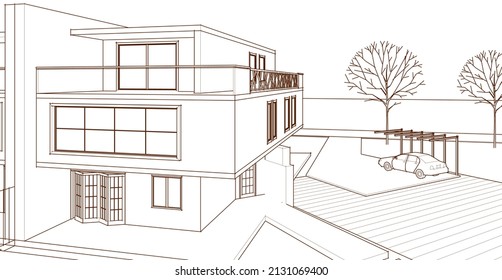 modern double house architectural 3d rendering