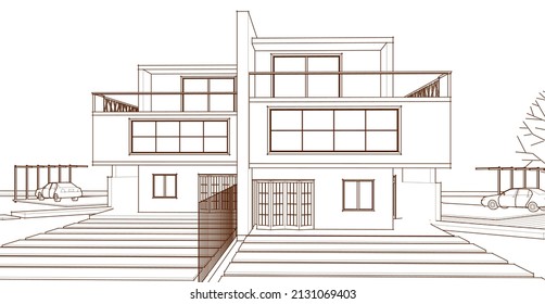 modern double house architectural 3d rendering