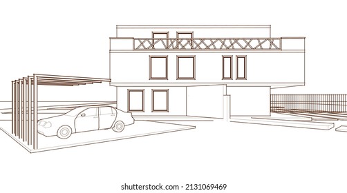 renderización 3d de la arquitectura de la casa doble moderna