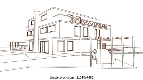 renderización 3d de la arquitectura de la casa doble moderna