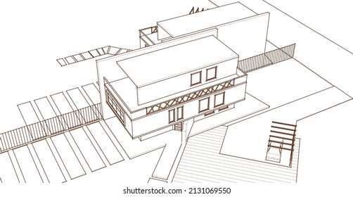 modern double house architectural 3d rendering