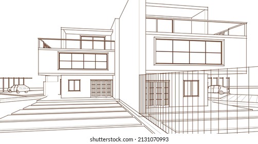 modern double house architectural 3d rendering