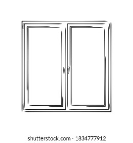 Modern double pvc sash on light inside wall backdrop. window , vector sketch illustration