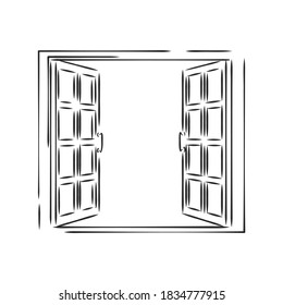 Modern double pvc sash on light inside wall backdrop. window , vector sketch illustration