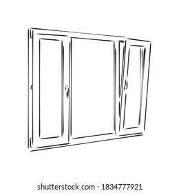 Modern double pvc sash on light inside wall backdrop. window , vector sketch illustration