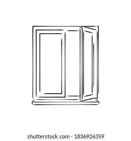 Modern double pvc sash on light inside wall backdrop. window , vector sketch illustration