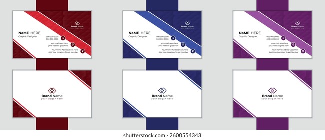 Modern double sided 3 sets of business card design. New professional visiting card vector, stylish design.