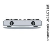 Modern double-burner gas stove with control knobs and compact design. Ideal for kitchen, cooking, appliance, and food preparation illustrations or digital kitchen tools.