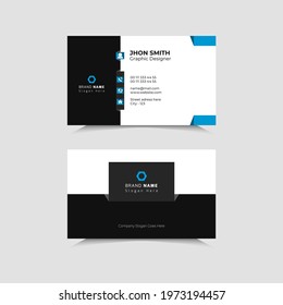 Modern Double-sided creative business card Vector With black And Blue Color