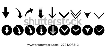 Modern down arrow vector icon set. Scroll illustration sign elements collection.