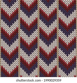 Modern downward arrow lines christmas knit geometric seamless pattern. Plaid knit fabric print. Norwegian style seamless knitted pattern. Handicraft backdrop.
