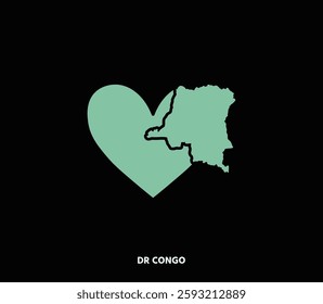 A modern DR Congo map inside a heart, symbolizing national pride. Ideal for tourism, nature, and cultural projects.