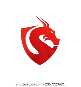 modern dragon head logo with shield, vector