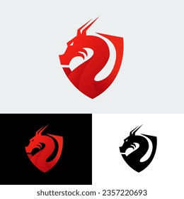 modern dragon head logo with shield, vector