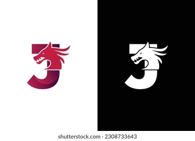 Modern dragon and letter j logo design. Dragon head and j letter vector icon design Template.