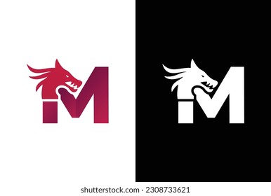 Modern dragon and letter M logo design. Dragon head and M letter vector icon design Template.