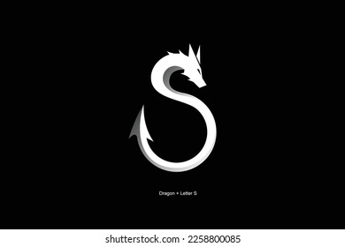 Modern dragon and letter S logo design. dragon with letter S icon vector with black and white gradient