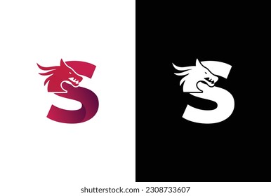 Modern dragon and letter S logo design. Dragon head and S letter vector icon design Template.