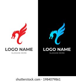 modern dragon logo concept vector with flat red color style