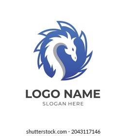 modern dragon logo design with flat blue and silver color style