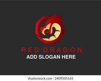 Modern dragon logo design. Red Dragon head and wings logo.