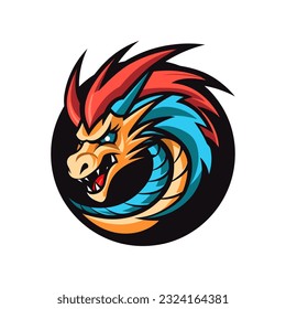 A modern dragon logo vector clip art illustration, combining sleek geometric shapes and vibrant gradients, an excellent choice for tech startups and contemporary brands