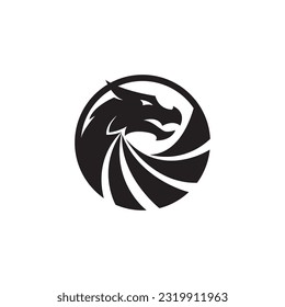 Modern dragon shield emblem crest logo design.