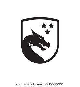 Diseño moderno del logotipo del escudo de dragón con estrella.