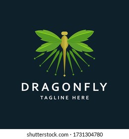 Modern Dragonfly with Leaves Logo Template