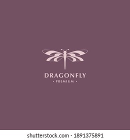 Modern dragonfly logo with symmetrical wings and negative space style design concept for fashion, jewelry and luxury business