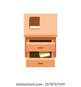 Modern Drawer Vector Illustration, Drawer with books