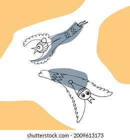 Dibujo moderno de un pájaro de cuerdas con puntos en el fondo. Pintura de diseño para interiores, afiche, postal, impresión.