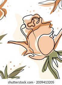 Modern, drawn from a rose. a flower with a one line pattern. abstract concept of a drawing in a minimalist style. for print, paper, banner, postcard, your holiday idea. Vector hand  illustration. 