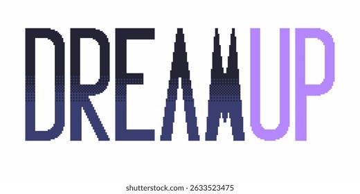 Modern 'DREAM UP' Typography Art Banner, Blue Gradient and Purple Color, Pixel Art Style