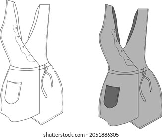 Modern dress is for women and has a v-type long neck. vector model design