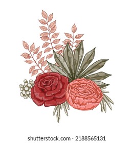 Moderne, getrocknete Blumen. Boho Bouquet. handgezeichnete Vektorgrafik