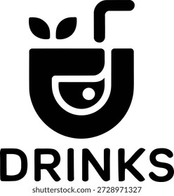 Logo de bebidas modernas con tipografía e icono divertidos. Conveniente para la marca de la bebida, la cafetería, la barra del jugo, la bebida suave, y la marca del negocio de la comida.